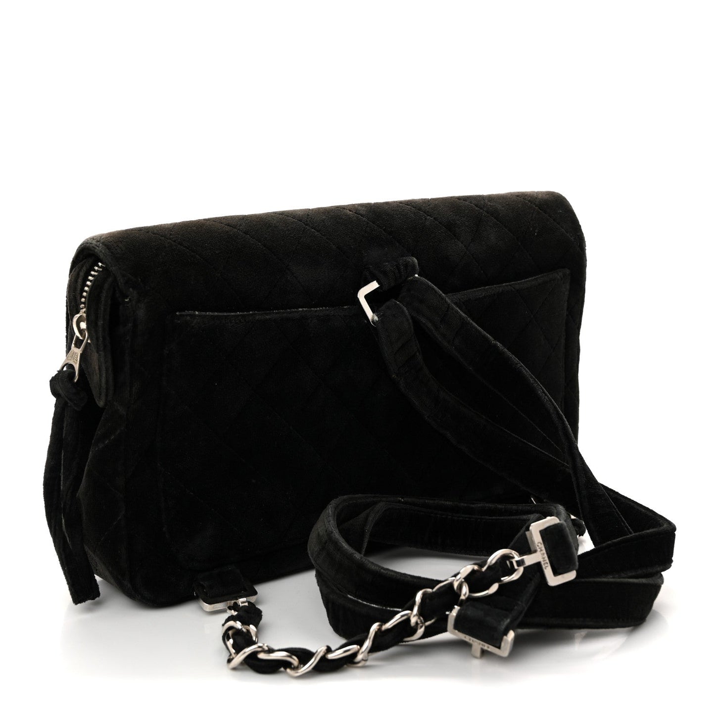 Velvet Quilted Flap Backpack Black
