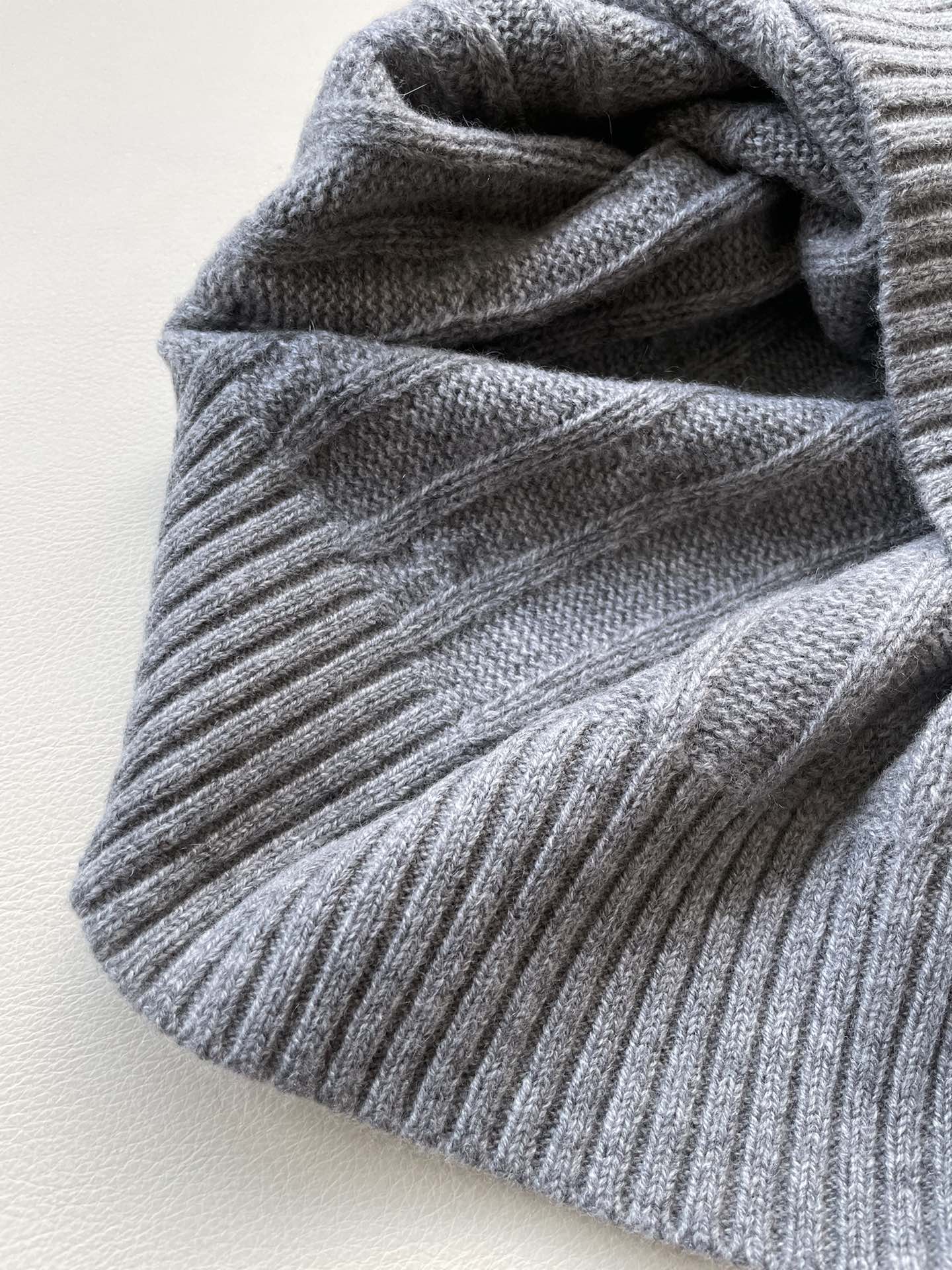 Celine Twisted Leather Sleeve Sweater Gray Cashmere