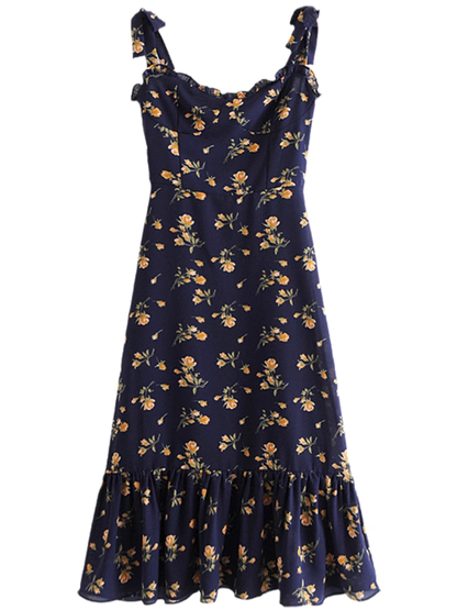 2025 Summer New French Retro Floral Beach Seaside Holiday Suspender Dress R0932