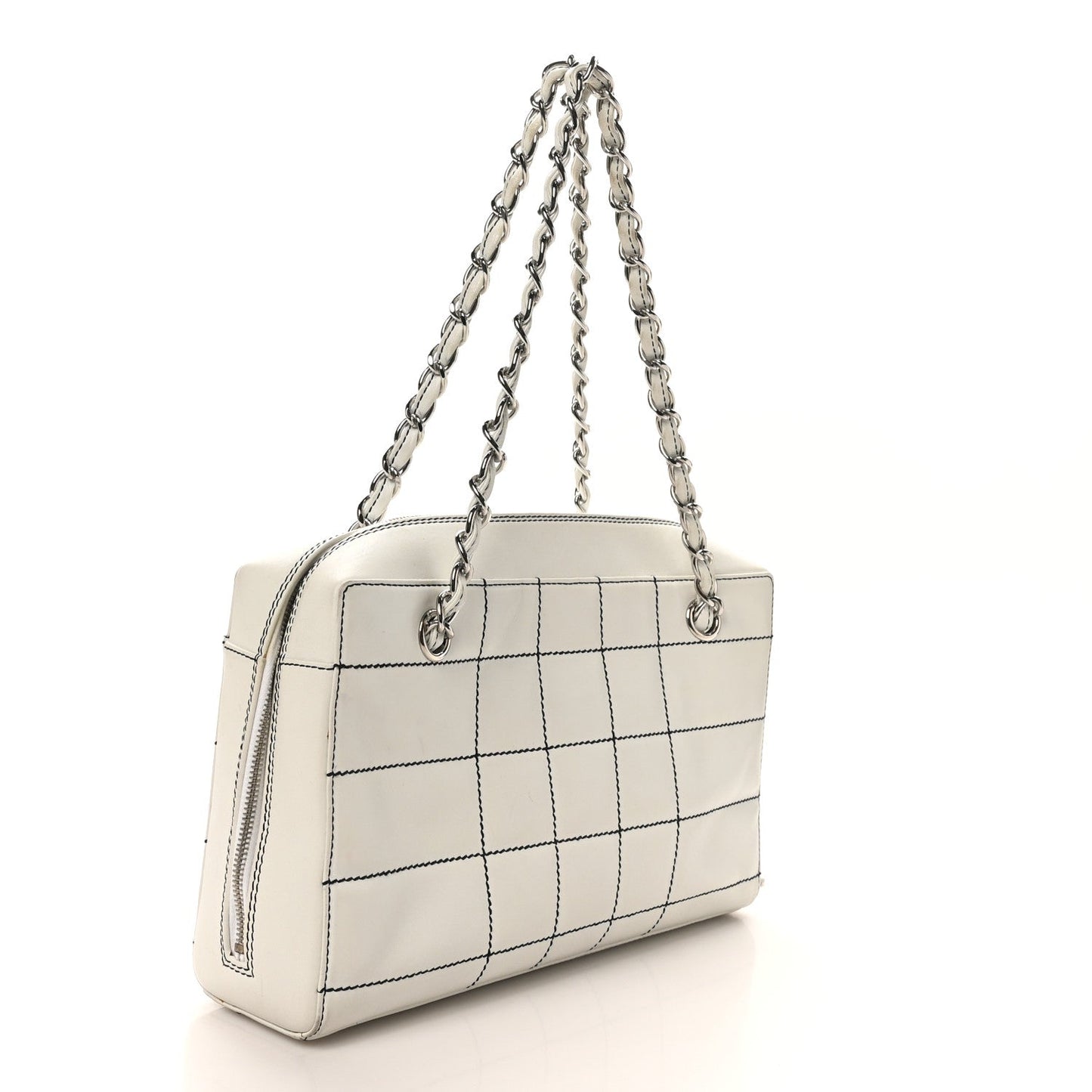 Lambskin Stitched Chocolate Bar Shoulder Bag White