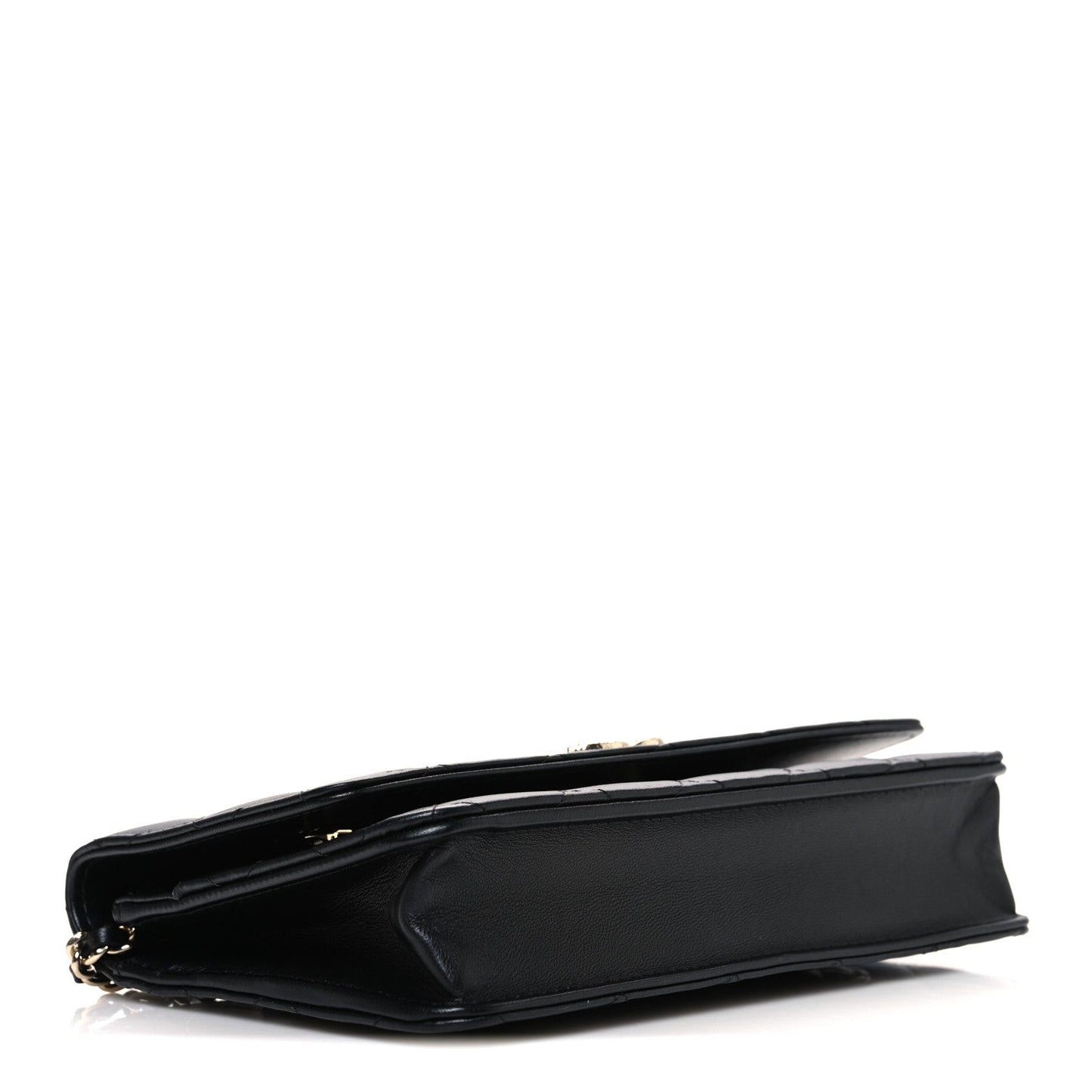 Lambskin Pearl Strass Quilted CC Wallet on Chain WOC Black