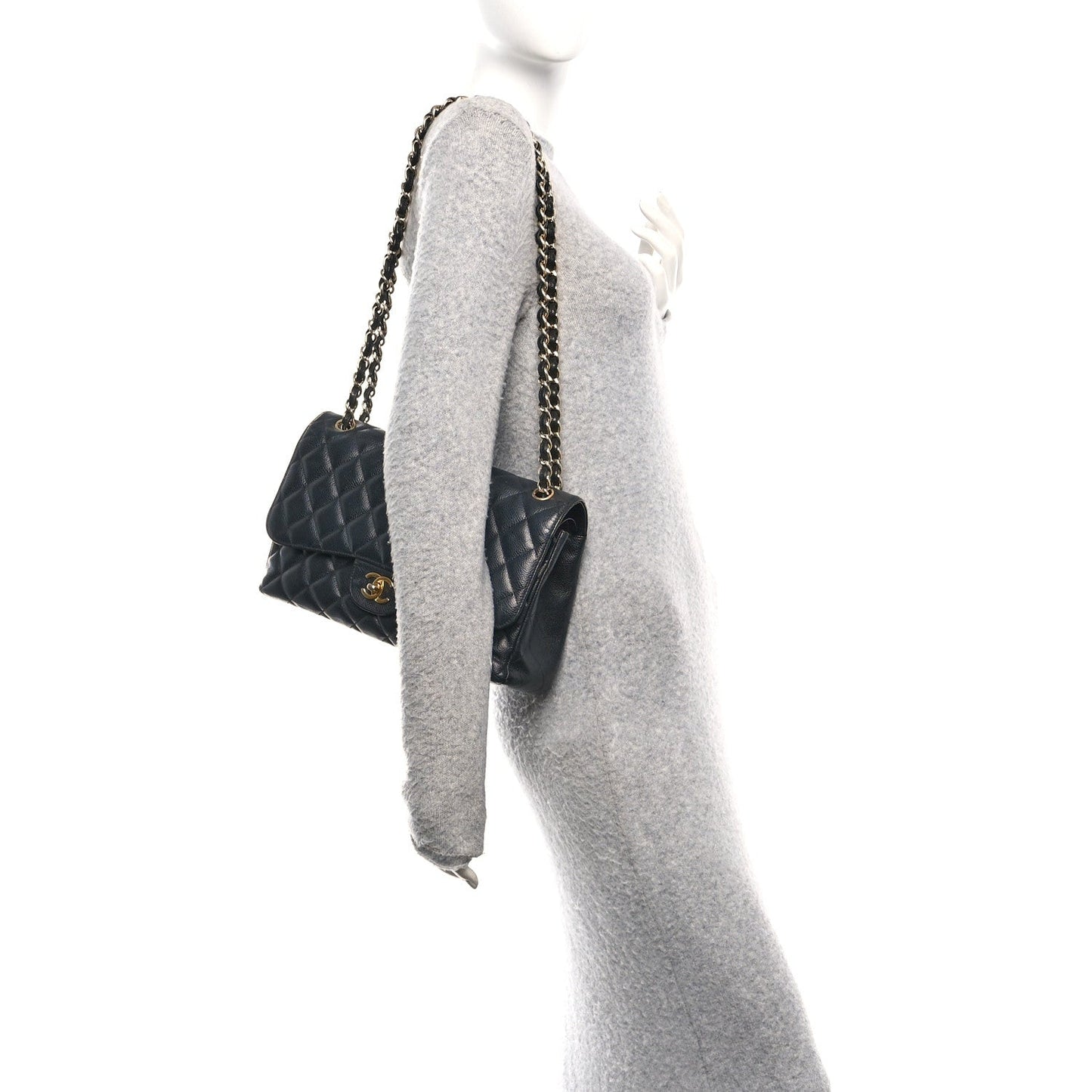 Caviar Quilted Jumbo Double Flap Black