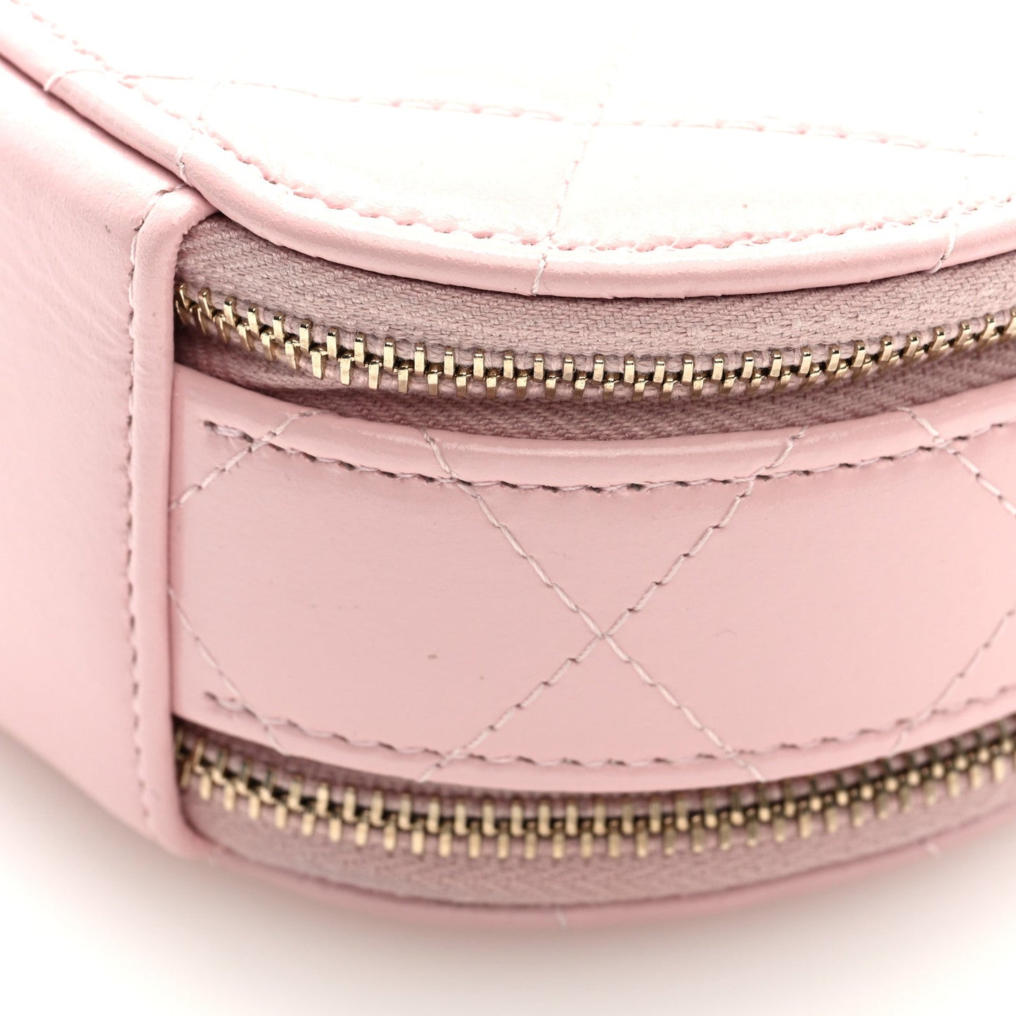 Lambskin Quilted Round Handle With Care Vanity With Chain Pink