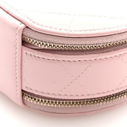 Lambskin Quilted Round Handle With Care Vanity With Chain Pink