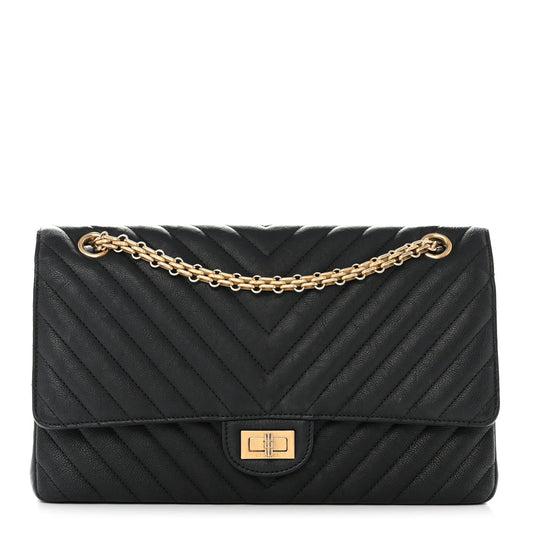 Crumpled Calfskin Chevron Quilted 2.55 Reissue 226 Black