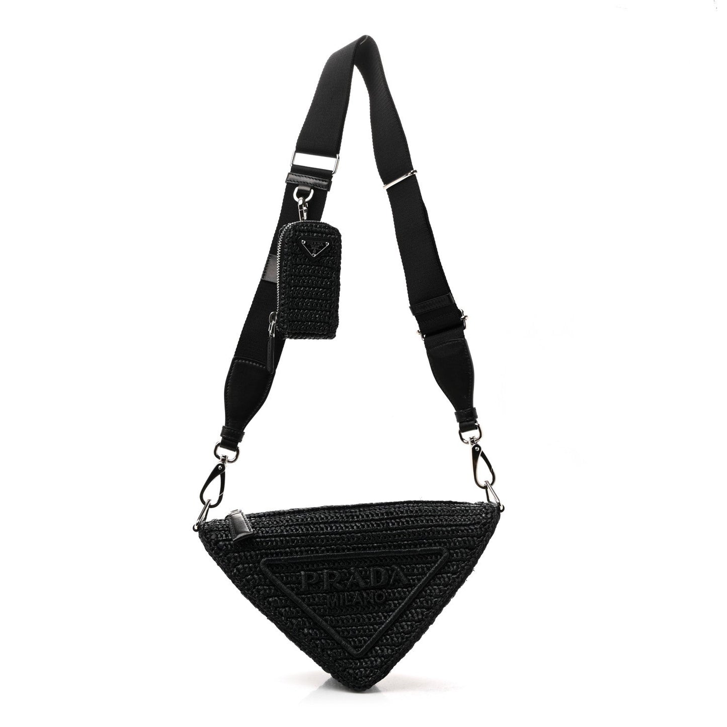 Yarn Raffia Effect Crochet Triangle Shoulder Bag Black