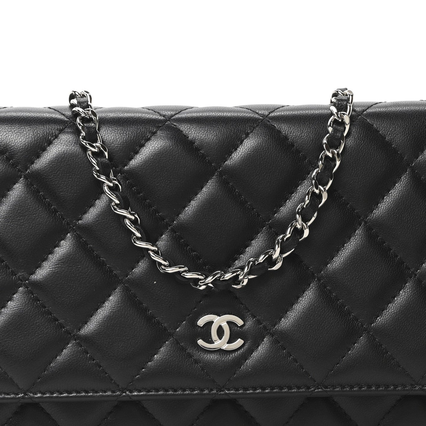 Lambskin Quilted Wallet On Chain WOC Black