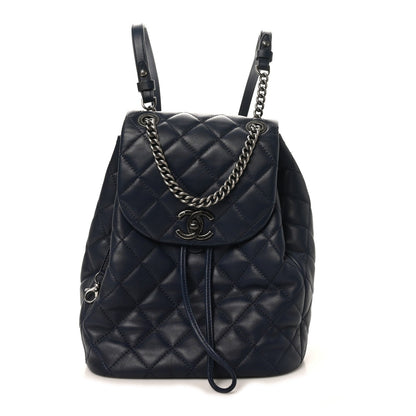 Lambskin Quilted Daily Supple Backpack Blue