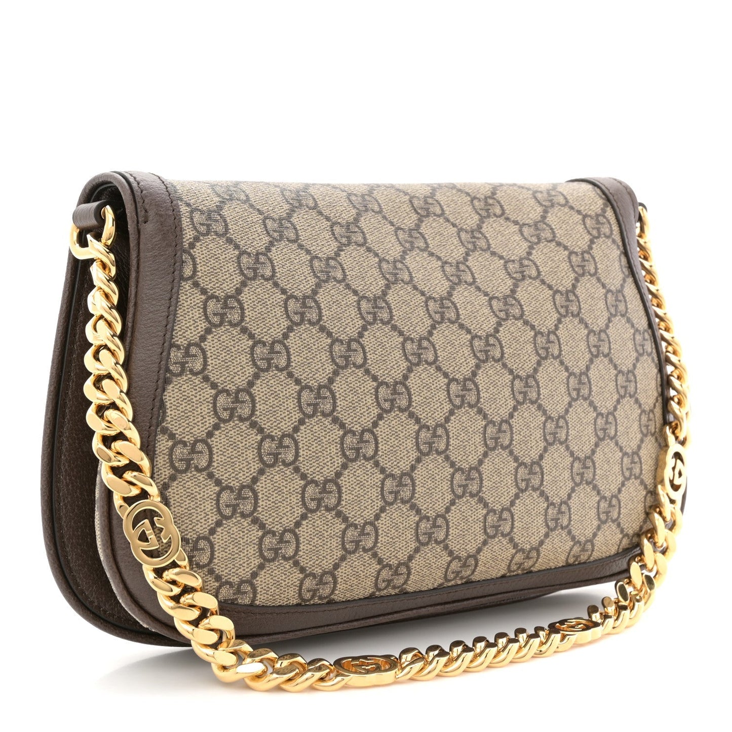 GG Supreme Monogram Textured Dollar Calfskin Blondie Chain Shoulder Flap Bag Beige Ebony New Acero