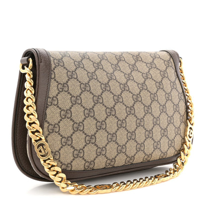 GG Supreme Monogram Textured Dollar Calfskin Blondie Chain Shoulder Flap Bag Beige Ebony New Acero