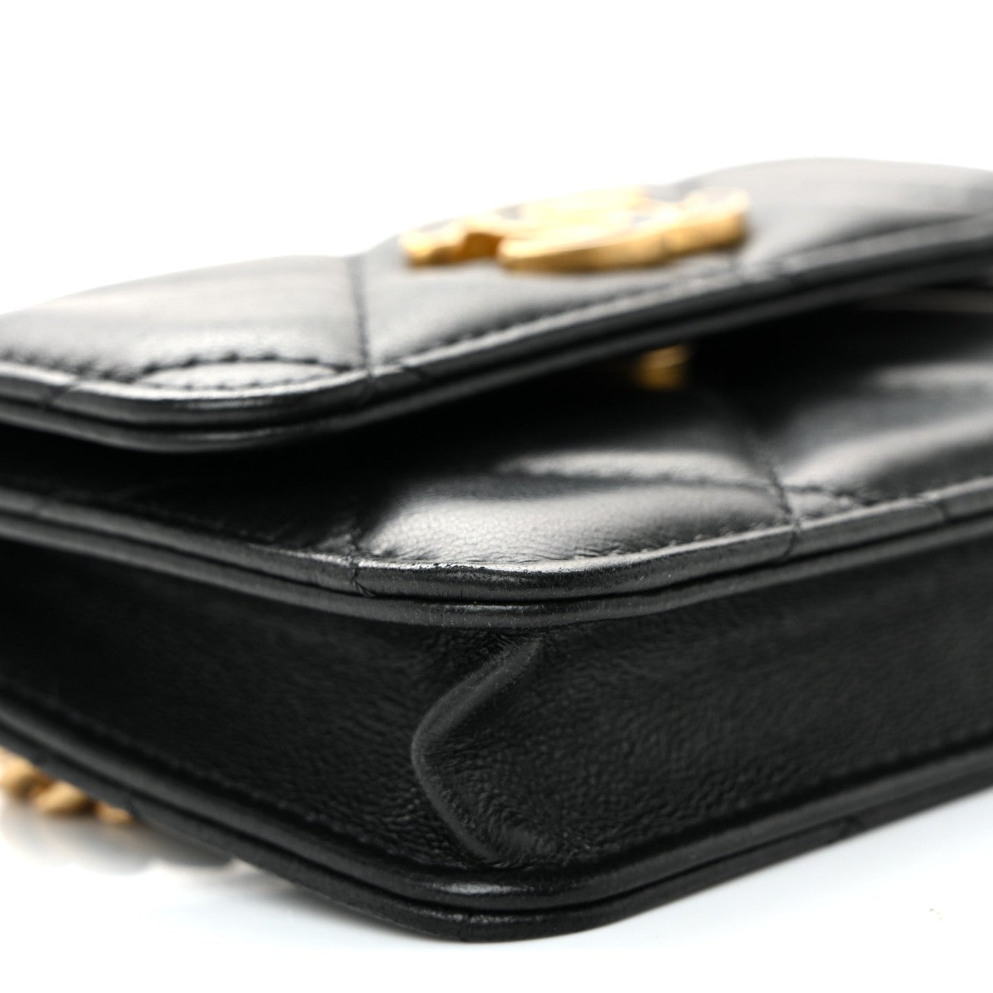 Lambskin Enamel Quilted Pending CC Flap Belt Bag Black