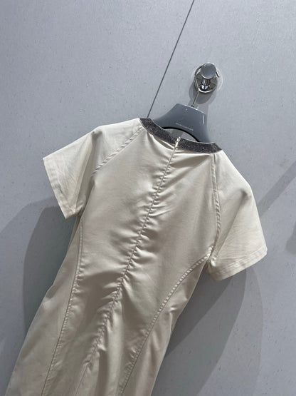 Prada 25 Short-sleeved Dress Beige Tencel Cotton 217659