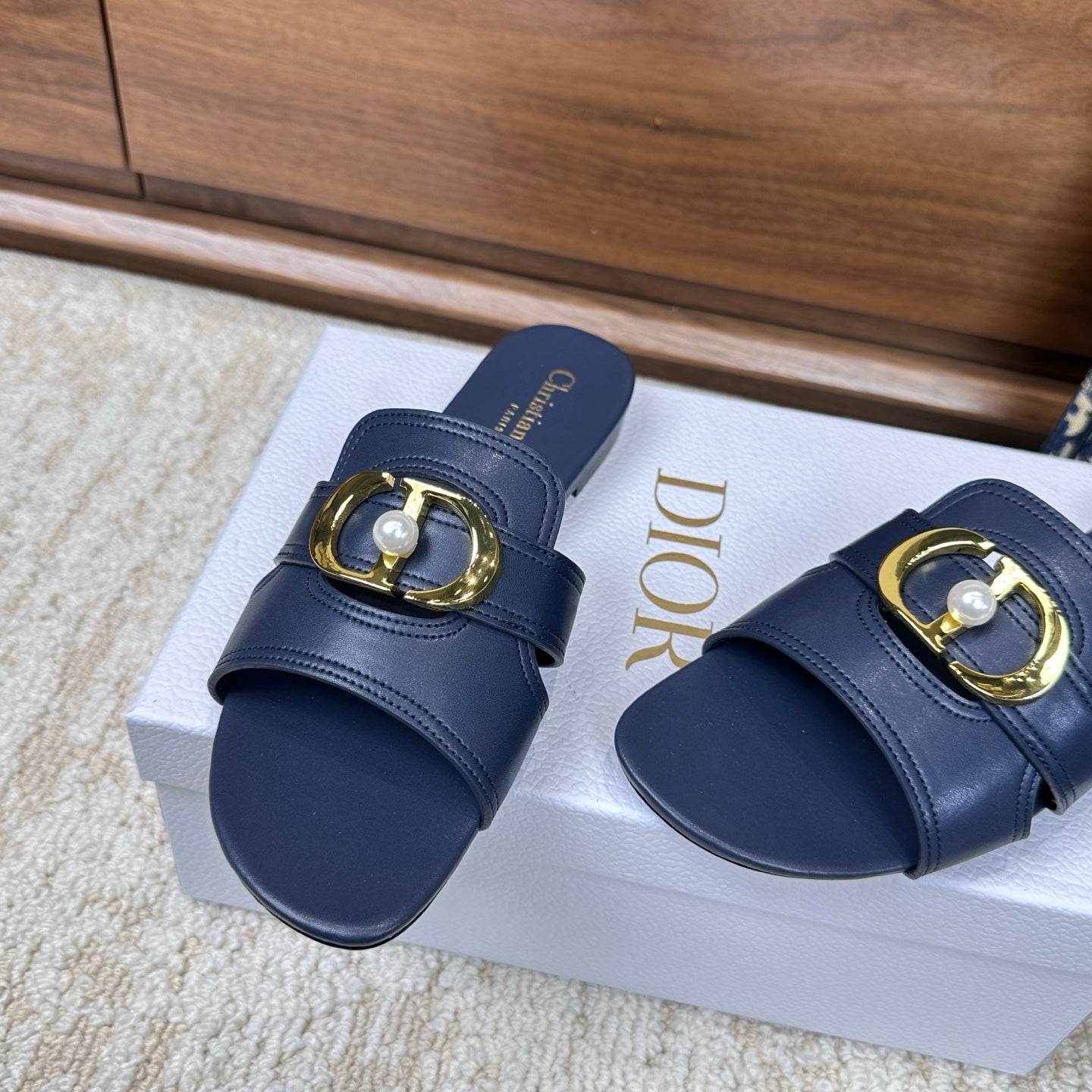 CD Montaigne Sandals Dark Blue in Calfskin 598169
