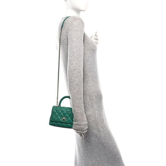 Caviar Quilted Extra Mini Coco Handle Flap Green