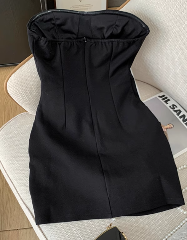 Black hot girl sexy tube top dress female 2025 new temperament pure desire hip dress R3948