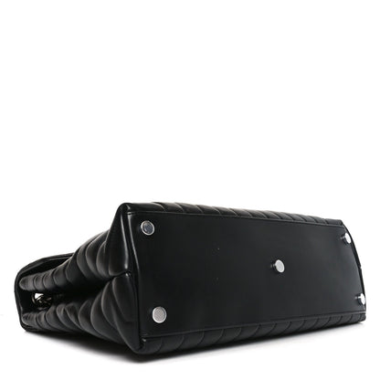 Calfskin Y Quilted Monogram Large Loulou Chain Satchel Black
