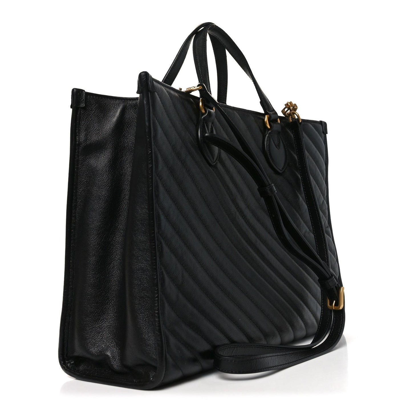 Azalea Calfskin Matelasse Diagonal GG Marmont Tote Bag Black