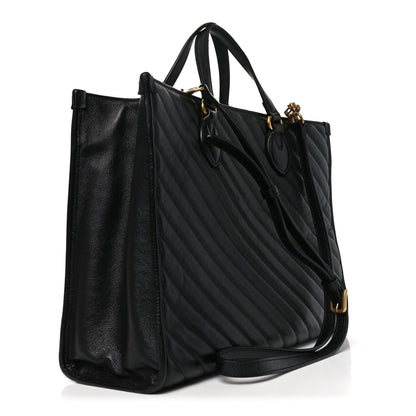 Azalea Calfskin Matelasse Diagonal GG Marmont Tote Bag Black