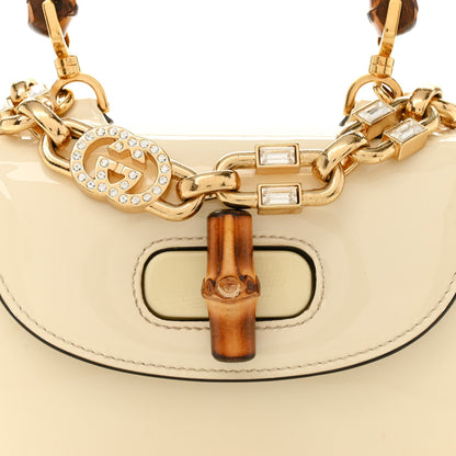 Patent Crystal Mini Bamboo 1947 Top Handle Chain Bag White