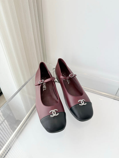 Chanel 26 MaryJane Shoes Burgundy Black Lambskin 597383