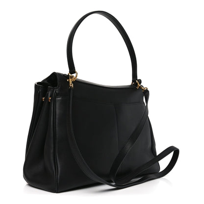 Natural Smooth Calfskin Medium Rodeo Top Handle Handbag  Black