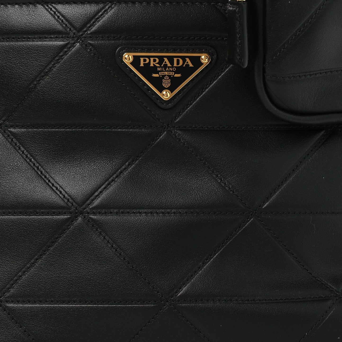 Vitello Triangle Stitched Shopping Tote Black