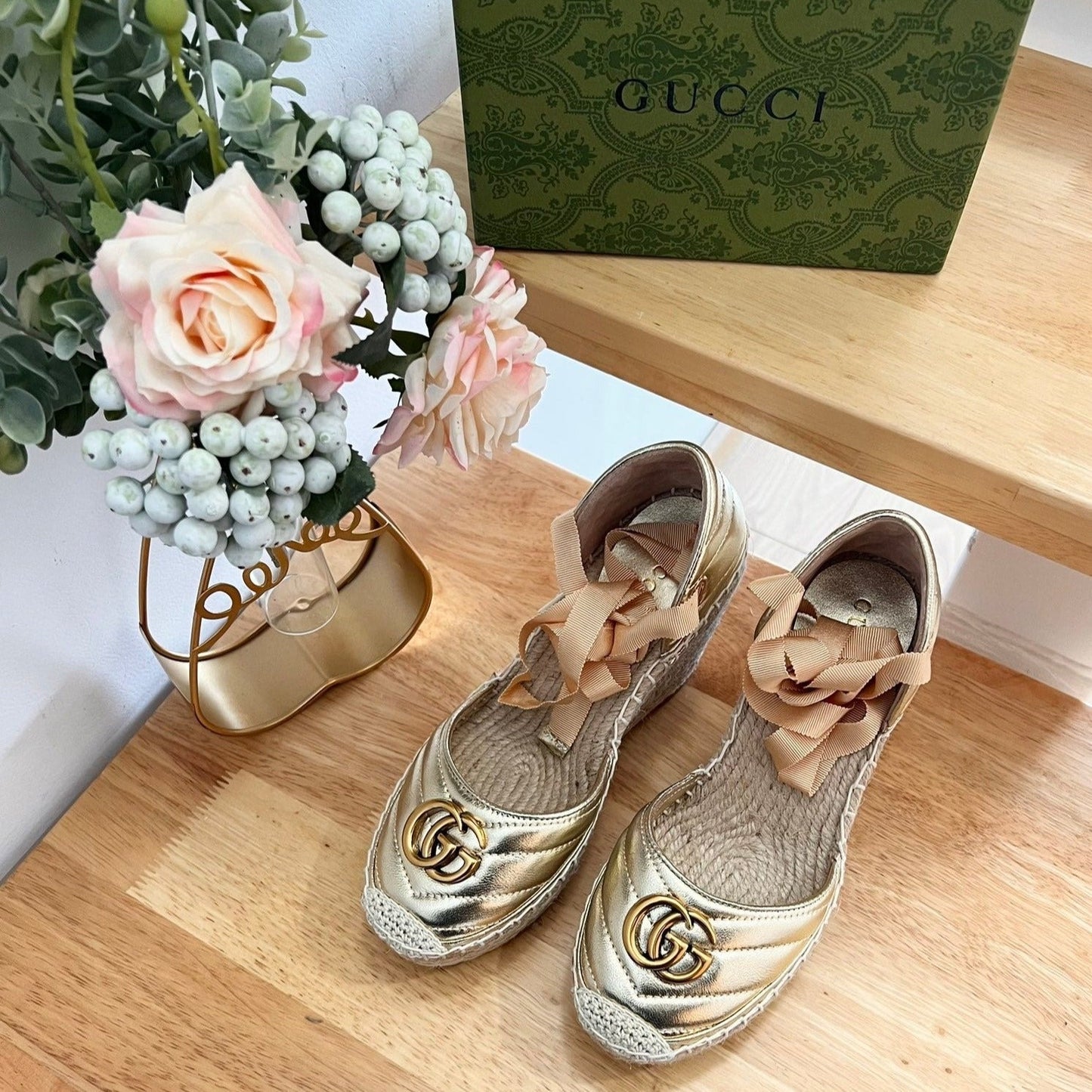 GG  Crochet platform Espadrilles Rose Tan Leather