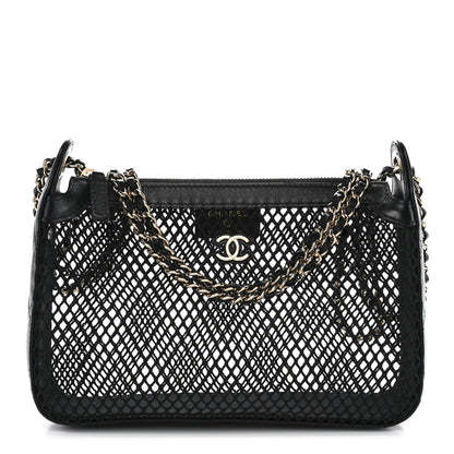 Mesh Shiny Lambskin Clutch With Chain Black