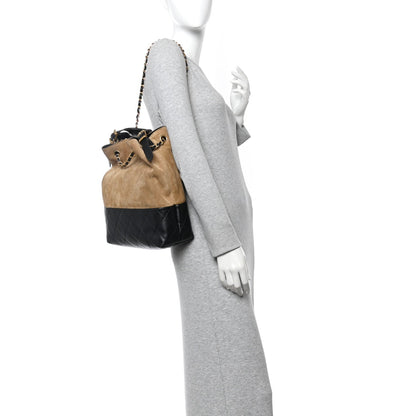 Suede Calfskin Shiny Lambskin Quilted Shopping Bag Beige Black