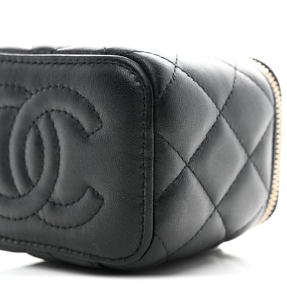 Lambskin Quilted Mini Vanity Case With Chain Black