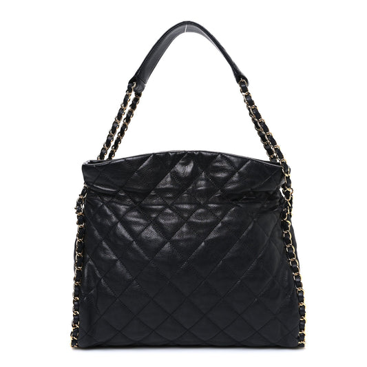 Calfskin Quilted Medium Chain Me Hobo Black