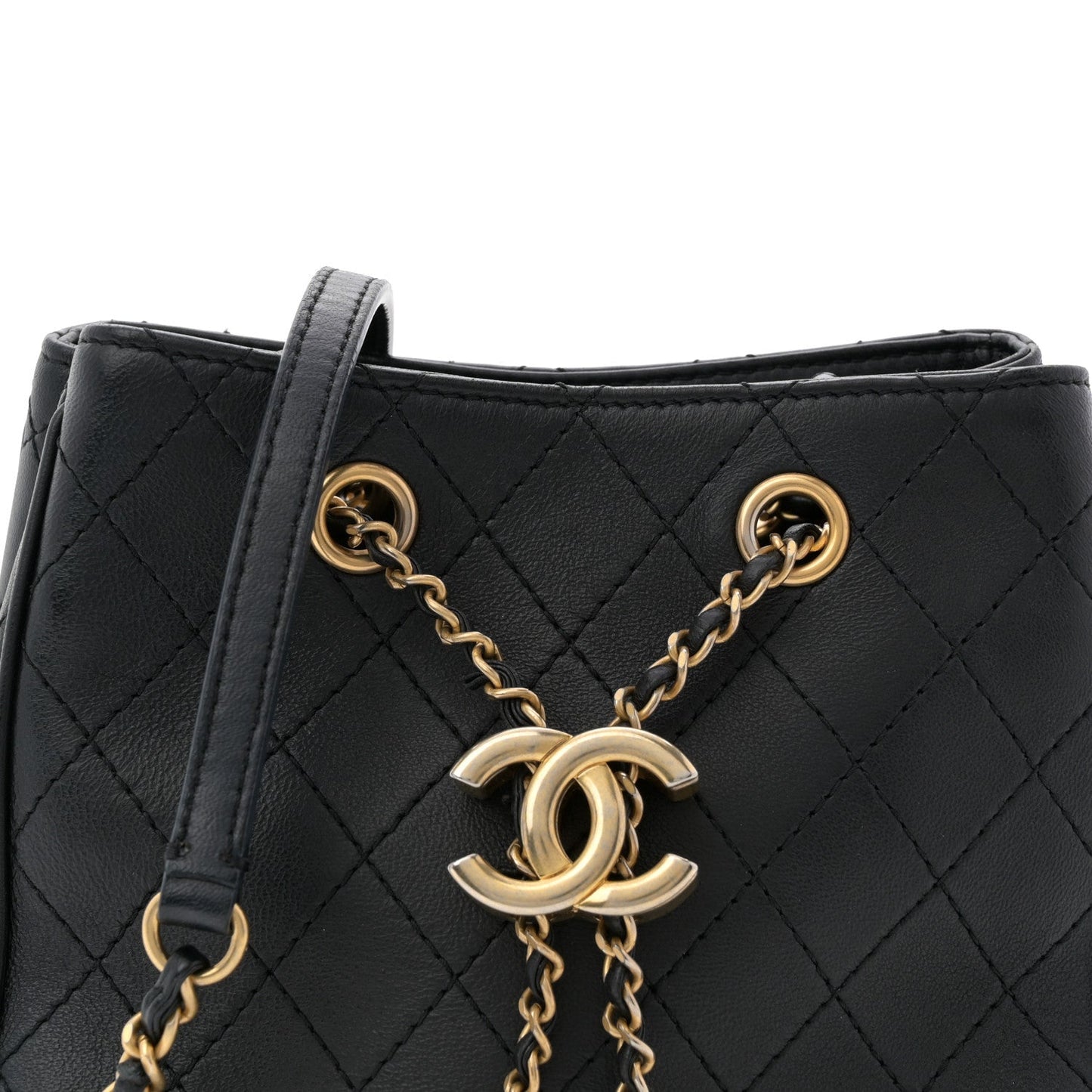 Calfskin Stitched Small Egyptian Amulet Drawstring Bag Black