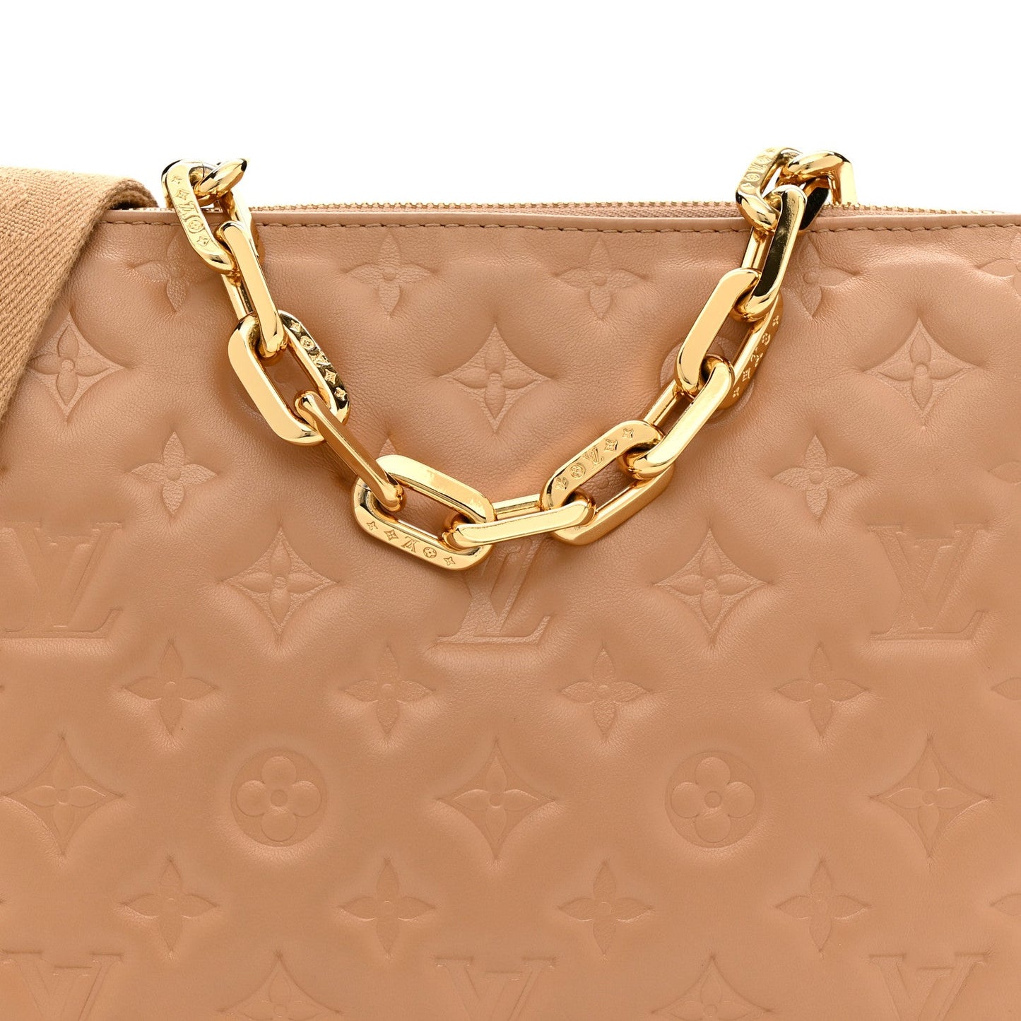 Lambskin Embossed Monogram Coussin PM Camel