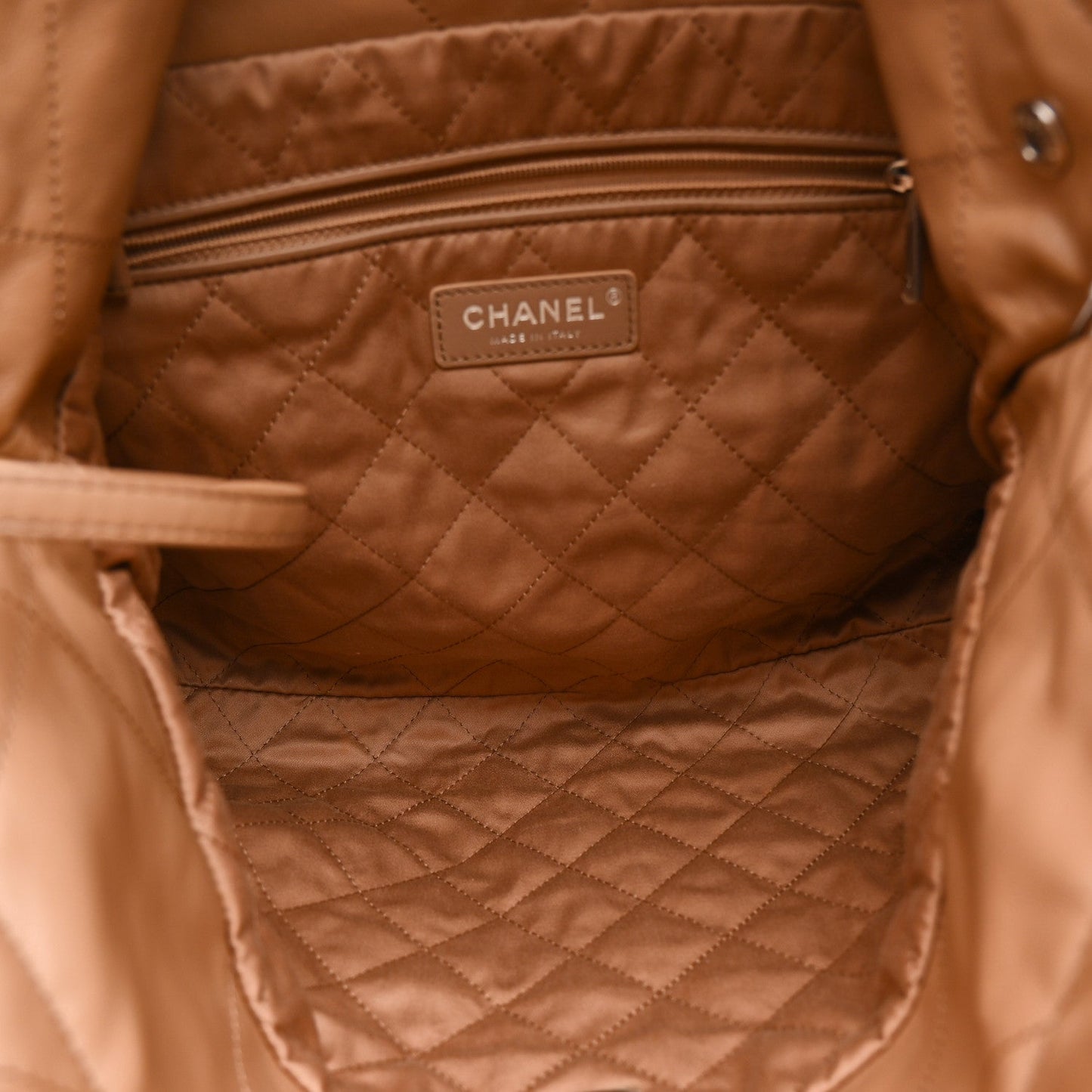 Shiny Calfskin Quilted Small Chanel 22 Beige