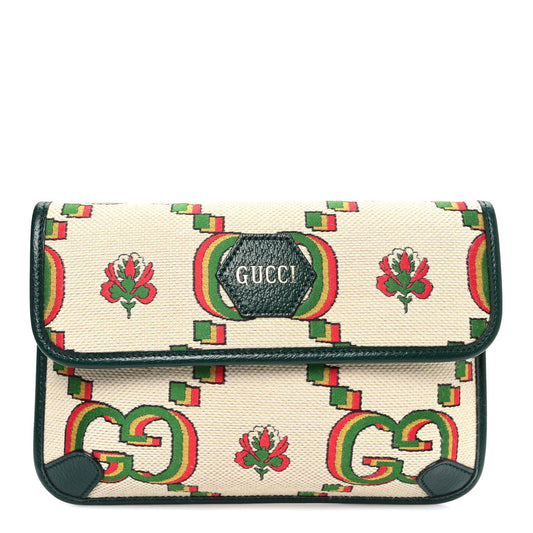 Cotton Textured Dollar Calfskin Web GG Monogram Floral Gucci 100 Belt Bag Beige Green Multicolor Vintage Green