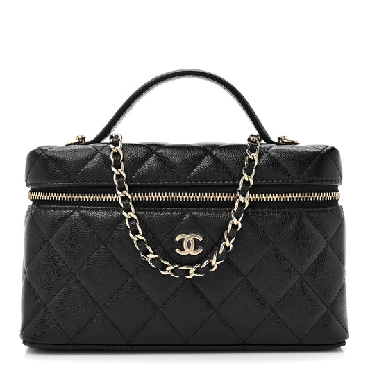 Caviar Quilted Top Handle Slim Vanity With Chain Black