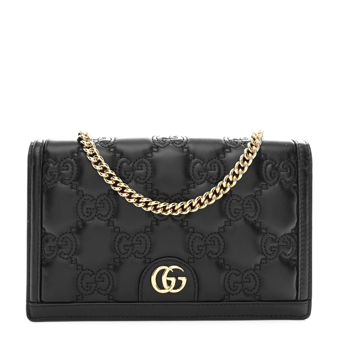 Calfskin GG Matelasse Chain Wallet Black