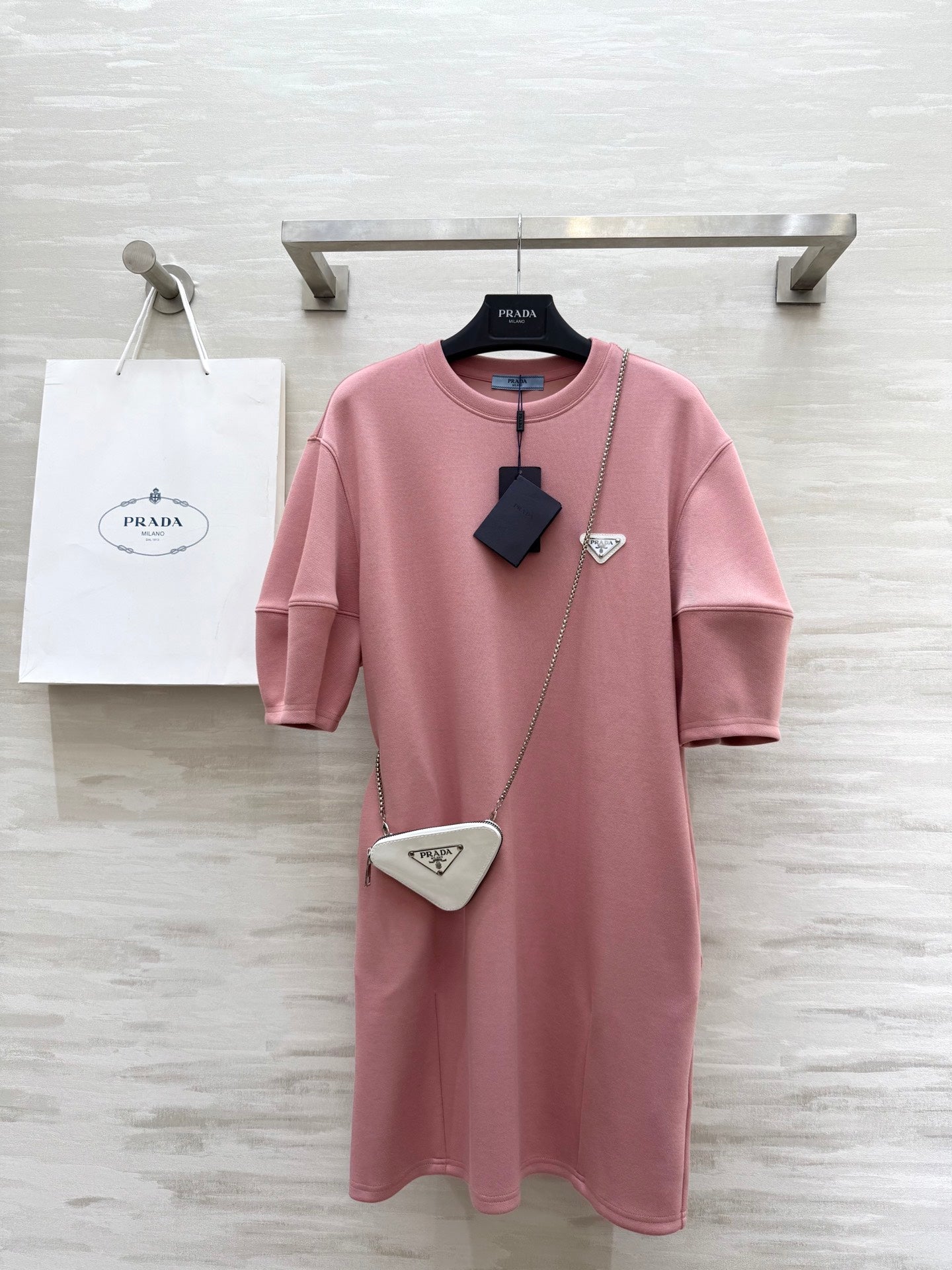 Prada 25 Triangle Logo Casual Dress Pink Cotton