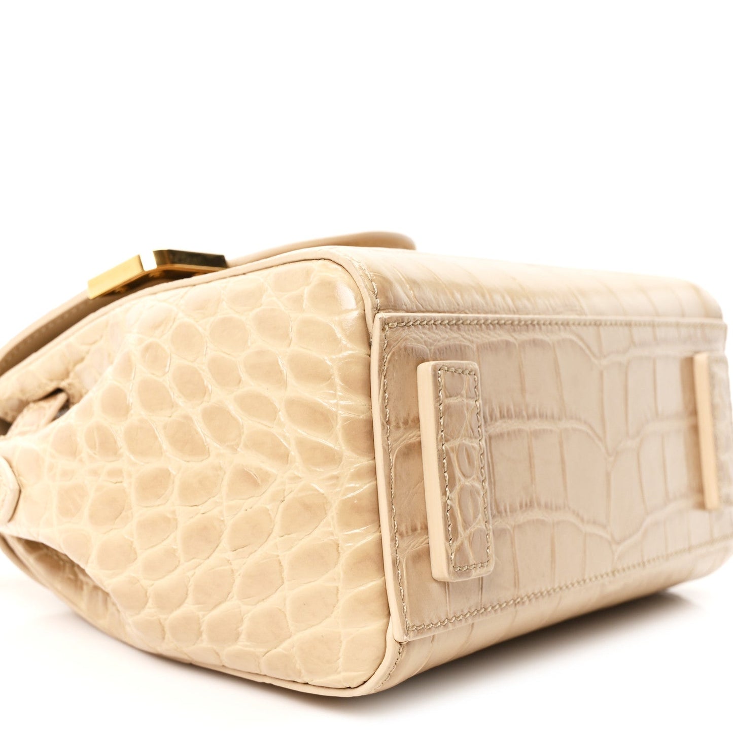 Calfskin Crocodile Embossed Small La Medusa Top Handle Bag Beige