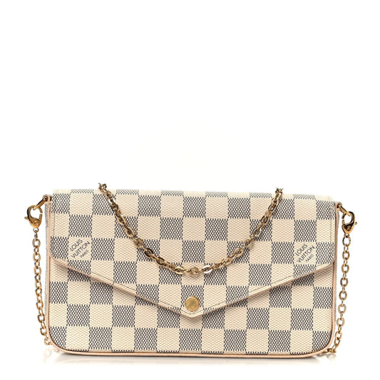 Damier Azur Pochette Felicie Chain Wallet Rose Ballerine
