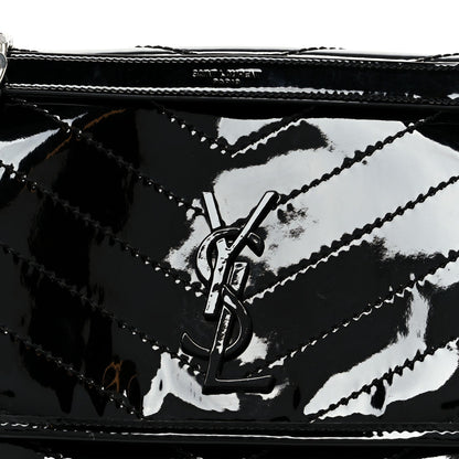 Faux Patent Matelasse Monogram Medium Niki Chain Satchel Black