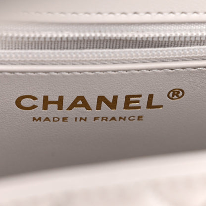Shiny Aged Calfskin Quilted Nano Kelly Shopper Light Grey