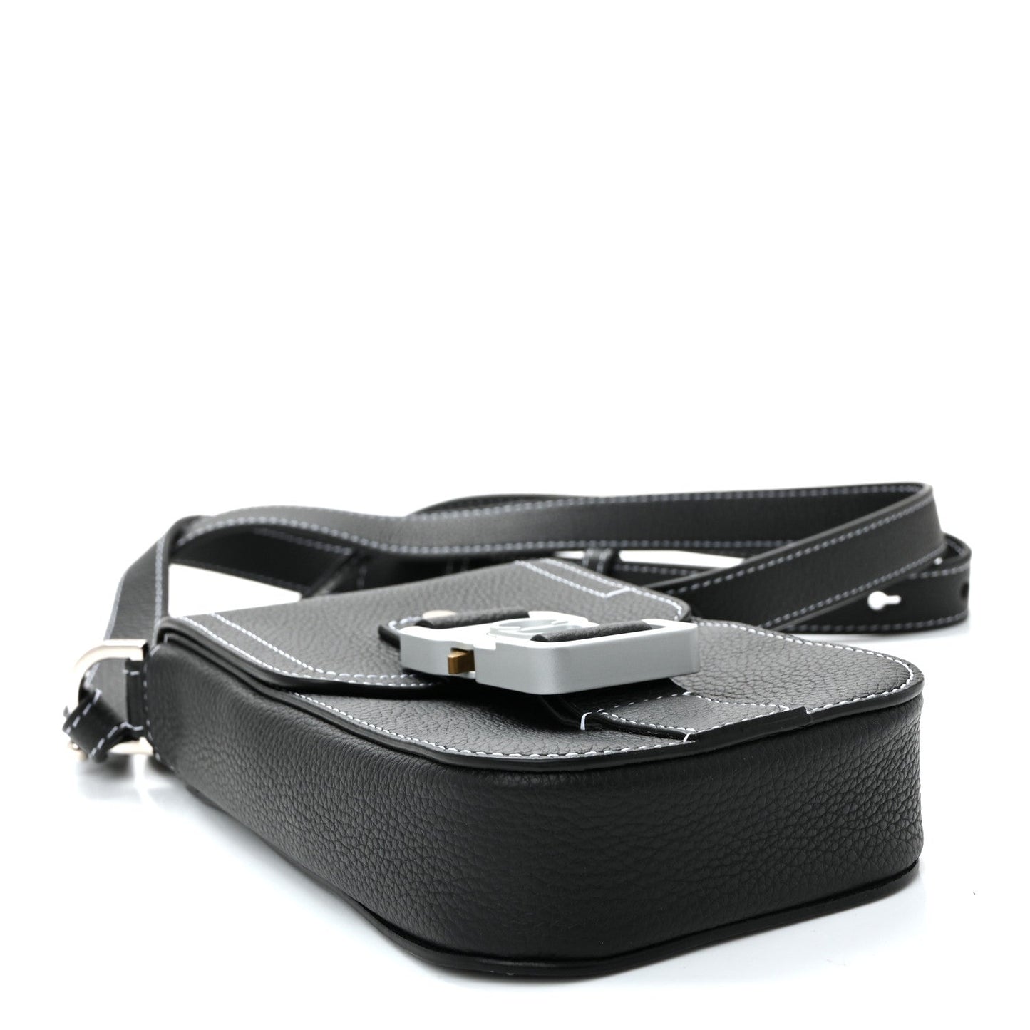 Grained Calfskin Vertical Saddle Pouch With Strap Black