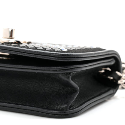 Lambskin Crystal Quilted Mini Chain Belt Bag Black