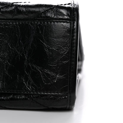 Crinkled Calfskin Matelasse Monogram Medium Niki Shopper Tote Black
