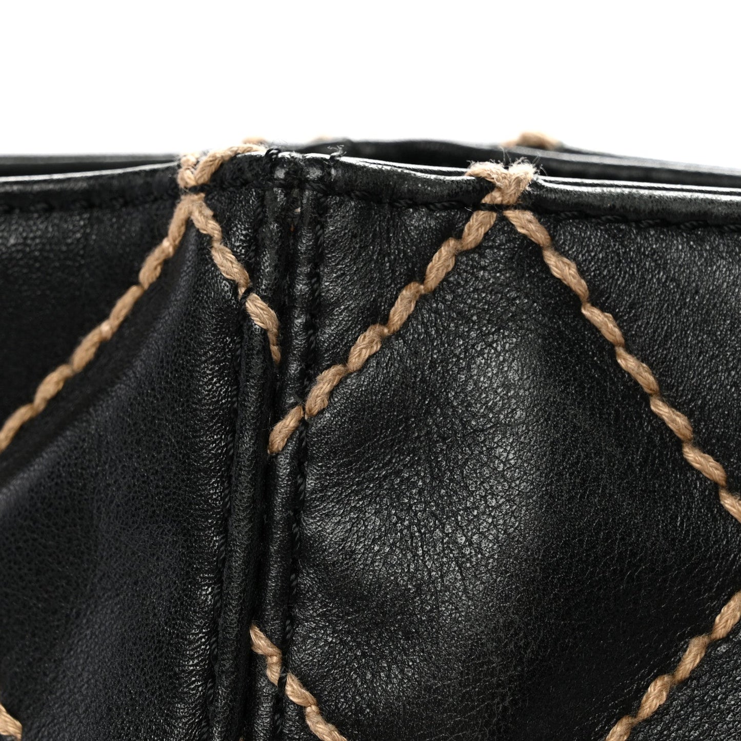 Calfskin Contrast Stitch Surpique Tote Black