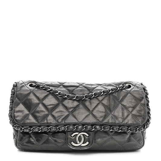 Metallic Calfskin Quilted Medium Chain Me Flap Grey