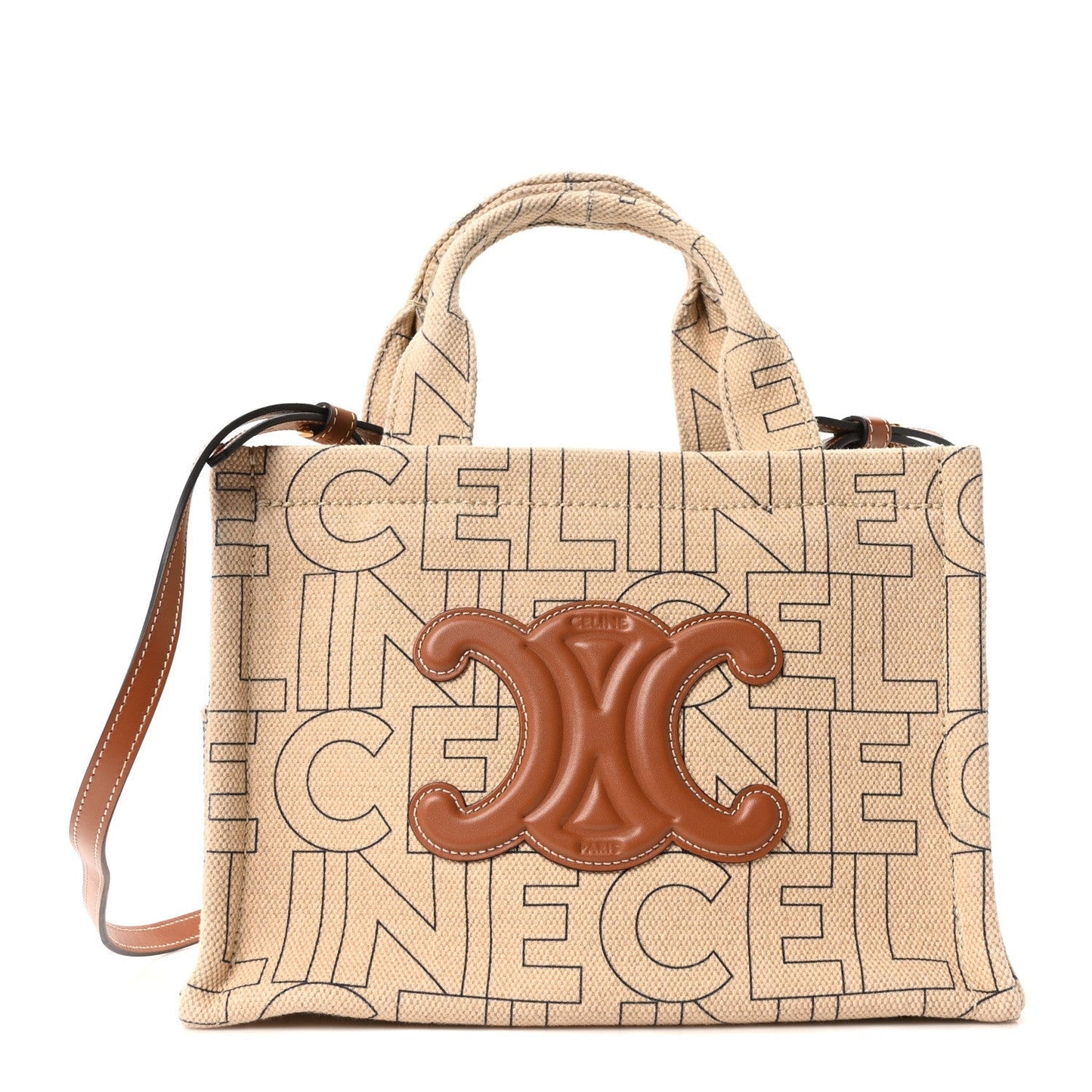 Textile Calfskin All Over Print Small Triomphe Cabas Thais Natural Tan
