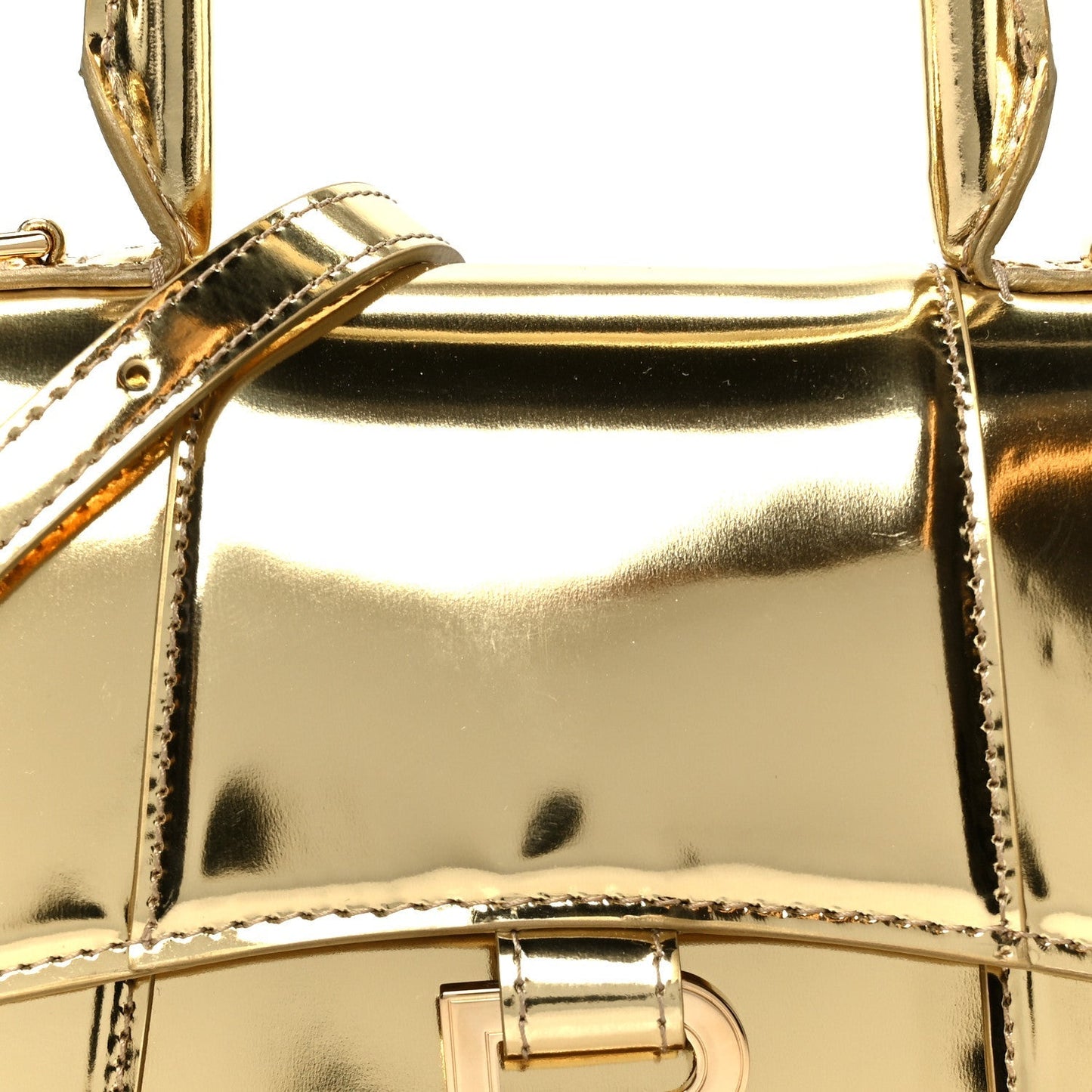 Metallic Calfskin Hourglass Top Handle Bag XS Gold