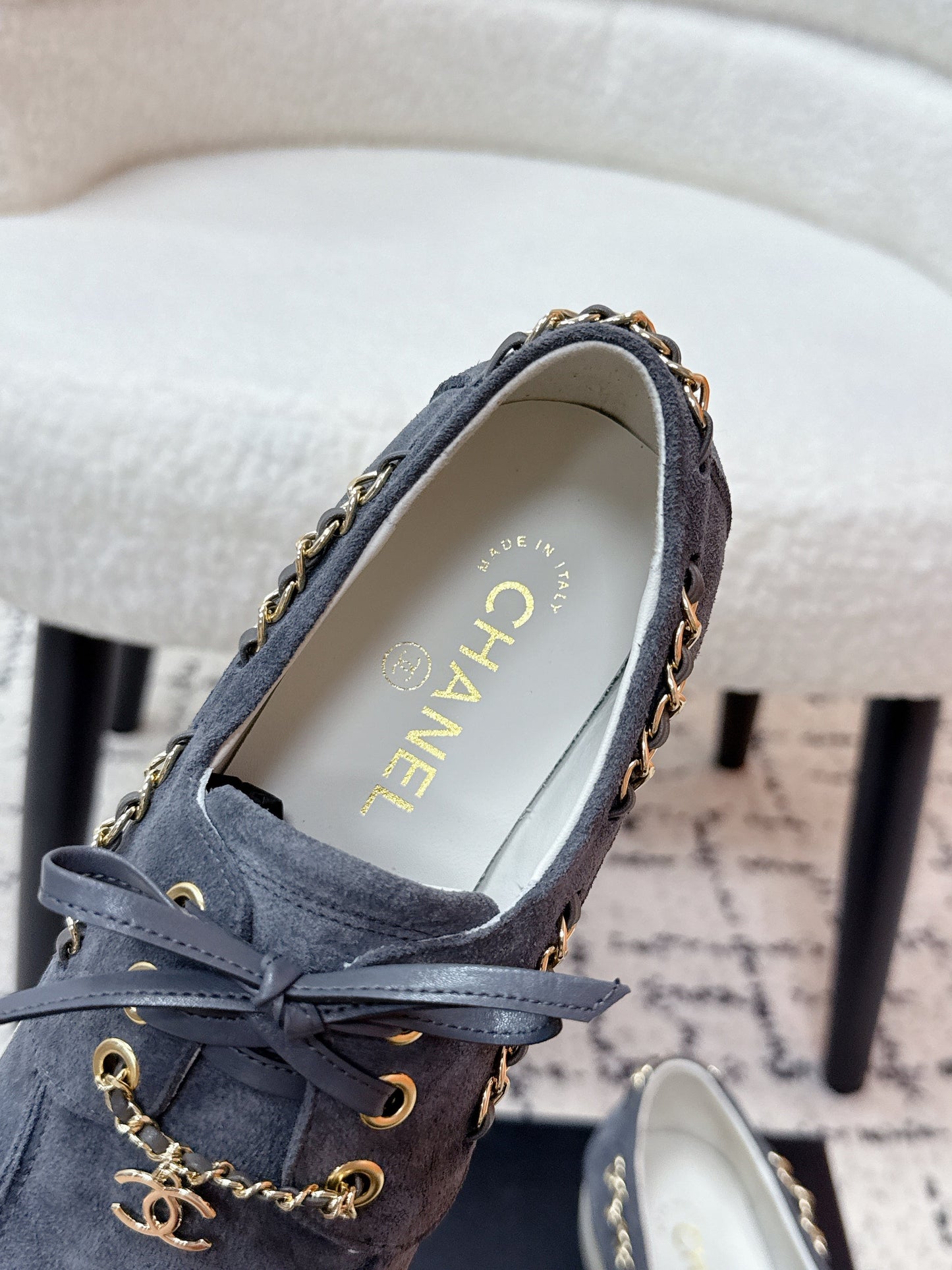 CC Cruise 25/26 Moccasins White Slate Blue Gray Suede